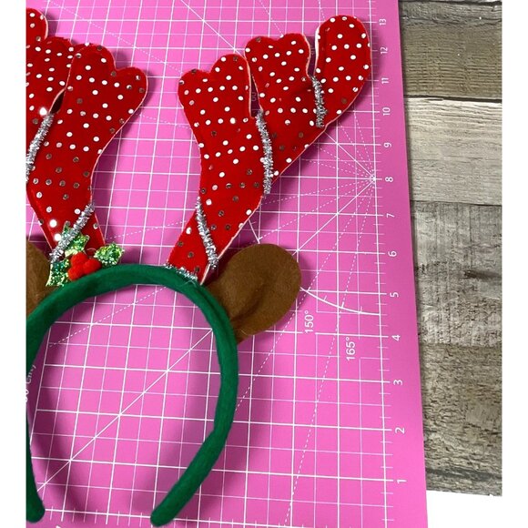 VTG 90s I Believe In Santa Claus Baseball Cap Red Reindeer Antler Headband Set - Picture 12 of 16